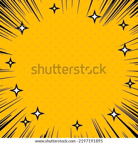 Black concentrated lines and glitter frame in yellow background