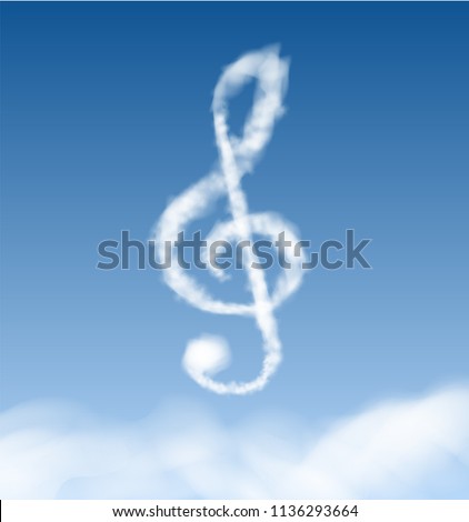 music note shape clouds on blue sky. Vector. eps10