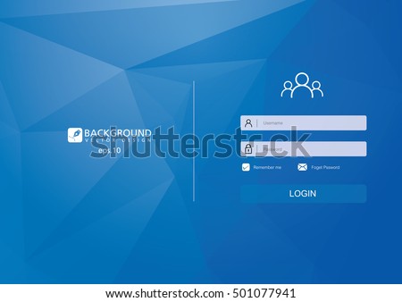 Login form menu with simple line icons. Low poly background. Website element for your web design