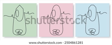 Close up of fingers with rock peak, rounded and trapezoid nail forms. Simplicity vector illustration. Continuously line drawing. Monoline simplicity design. Vector beauty design.