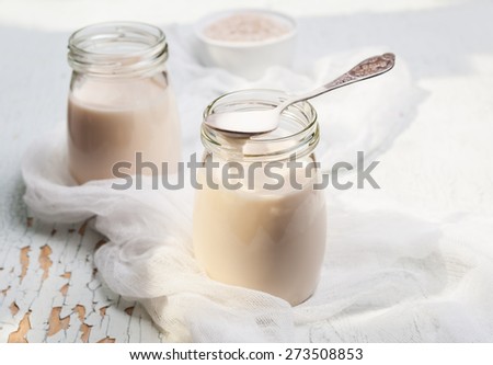 healthy Breakfast - homemade yogurt with oat bran