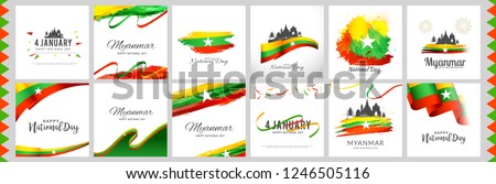 Illustration Of Myanmar National Day Banner Or Poster Design Set With National Flag Color Theme Background.