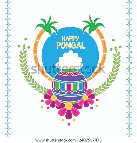 South Indian Harvesting Festival Happy Pongal Greeting Card Background.