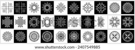 Easy to edit vector set of Indian traditional design concept of rangoli,alpona,kolam,mandala line art.