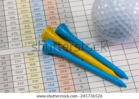 Golf equipments lying  on a golf score card