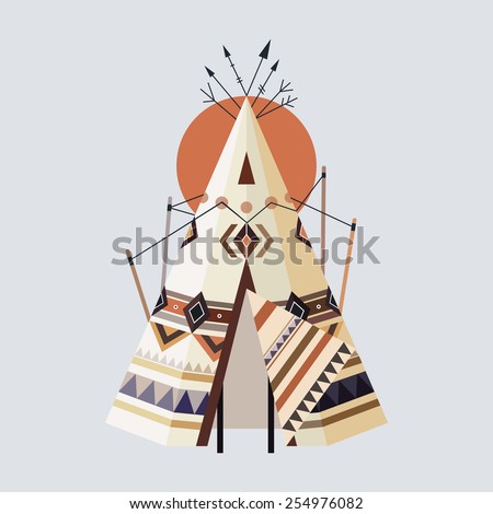 Vector illustration of Indian house Tepees (also known as Wigwam)