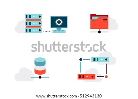 Set of Virtualization or Cloud Infrastructure Vector Icons. Flat Style