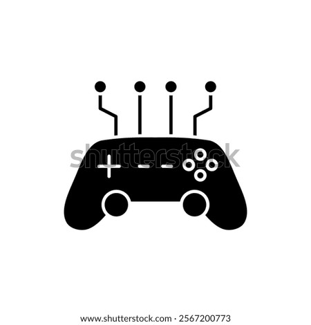 AI in game solid icon design. Implementation AI in gaming sector. Joystick with cricut design