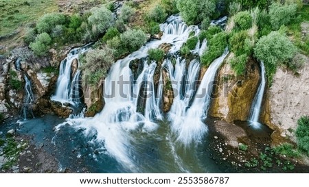 Similar – Image, Stock Photo Lake flowing near green trees