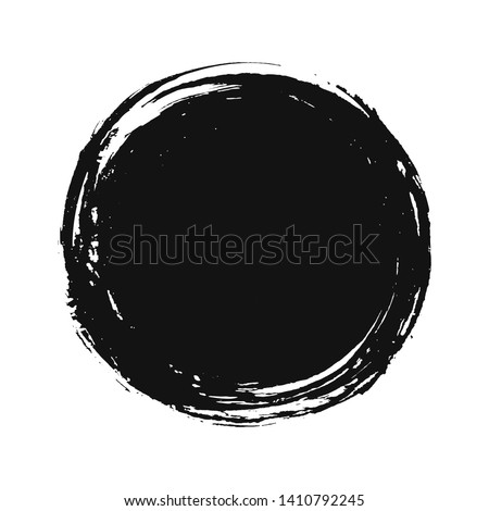 A circular background of black ink drawn by hand with a brush. Isolated on a white background. Vector illustration.