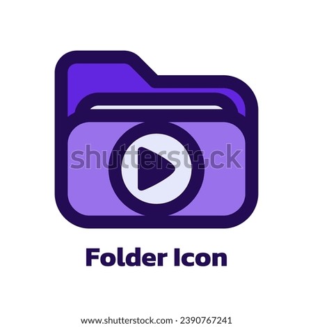 Folder With Play Button Icon, Folder With Play Button Vector, Folder With Play Button Icon Simple Clip Art Vector Graphic, Folder Icon.