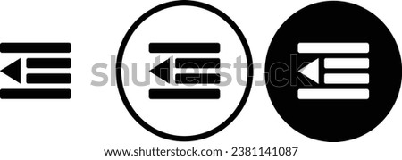 icon outdent indent black outline for web site design 
and mobile dark mode apps 
Vector illustration on a white background