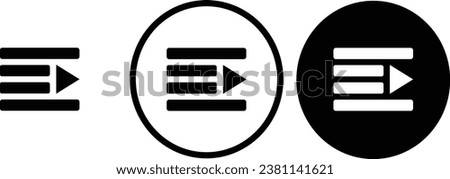 icon indent outdent black outline for web site design 
and mobile dark mode apps 
Vector illustration on a white background