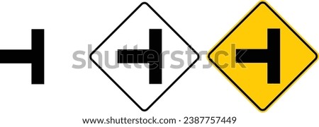icon Intersection Warning Sign Left Side Road  yellow outline traffic warning sign design for yellow background and black and white background