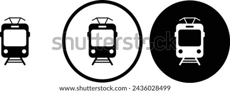 icon tram black outline for web site design 
and mobile dark mode apps 
Vector illustration on a white background