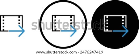 icon Export to Video black outline for web site design 
and mobile dark mode apps 
Vector illustration on a white background