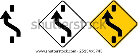 icon Shift to left carriageway sign yellow outline traffic warning sign design for yellow background and black and white background