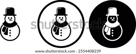 icon Snowman christmas black outline for web site design 
and mobile dark mode apps 
Vector illustration on a white background