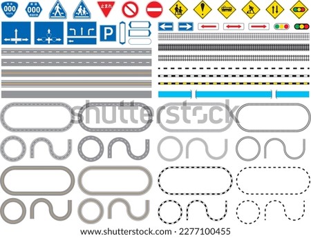 Ruled lines and signs of various railroad tracks and roads (Japanese words such as 