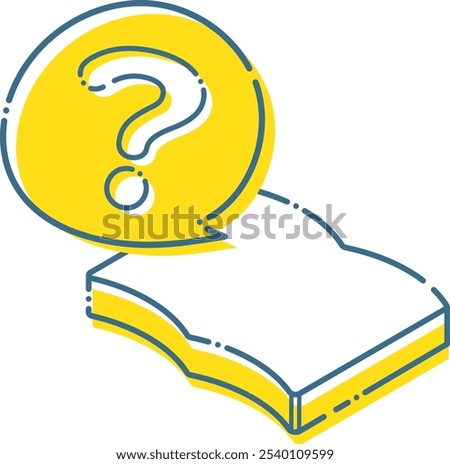 Question mark and simple notes, dashed frame of book