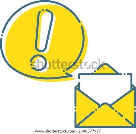 Simple dashed line letter, stationery and exclamation mark illustration