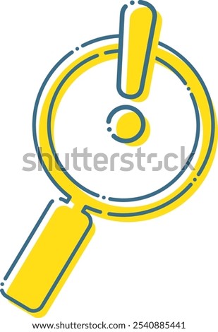 Dashed magnifying glass and exclamation mark