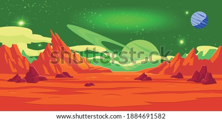 Mars landscape vector, alien planet icon, martian background illustration, planet Mars background vector - relating to the planet Mars or it's supposed inhabitants.
