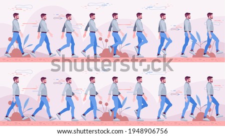Business man walking cycle.  Character Model with Walk cycle Animation. character design. side view, animated character. character creation, pose