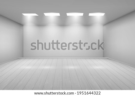 Empty white studio room space with spot lights, interior for design and decoration. Eps 10 vector illustration.