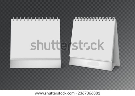 Calendar mockup with blank pages and spiral. desktop vertical paper calender mock up front and side view isolated on transparent. Eps10 vector illustration.
