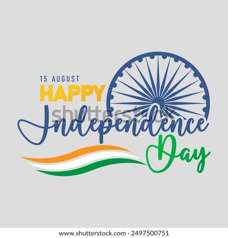 15th Happy Independence Day, India Independence Day With Waving India Flag, India National Day Typography Illustration Design