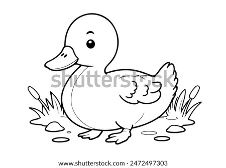 Similar – Image, Stock Photo White duck on the shore of pond with green reflecting water surface
