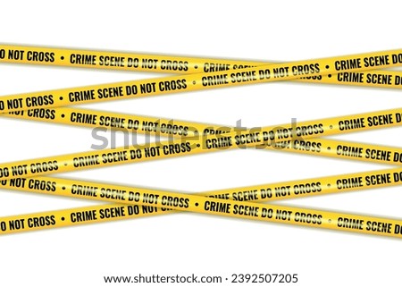 Realistic Crime scene danger tape vector set. Crime scene yellow tape, police line Do Not Cross tape. Crossing danger ribbon of caution signs for construction area or crime scene in yellow. 