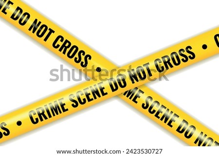 Realistic Crime scene danger plastic tape. Crossing danger ribbon of caution signs for construction area or crime scene in yellow. Police line and do not cross ribbon. 