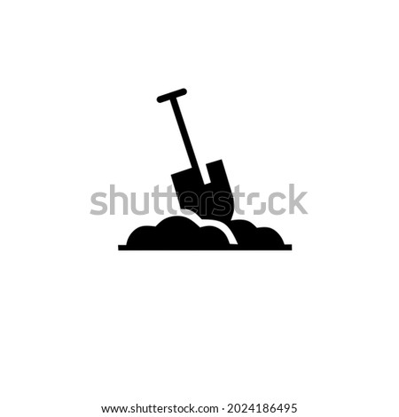 Digging with garden shovel vector icon,Vector shovel in ground isolated on white background. gardening work tool equipment icon.flat design of construction spade work tool