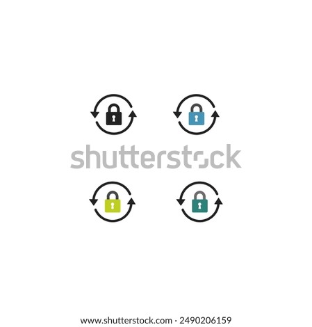 Set of different reset password padlock icon. reset password icon, simple round key protection flat glyphs design vector pictogram isolated on white background vector image.    