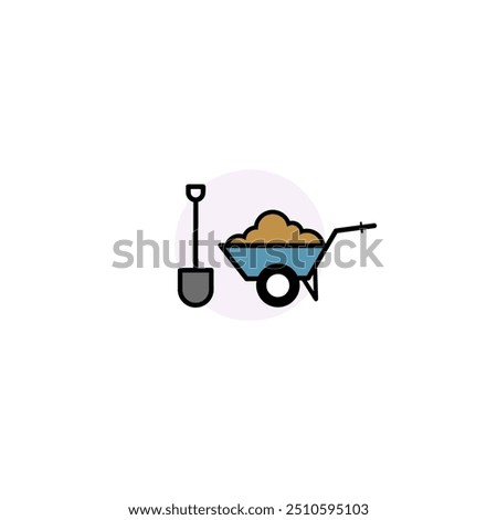 Dirt carrier.Trendy icon of wheelbarrow in modern style, dirt carrier vector, farming equipment icon of wheel barrow, construction cart.