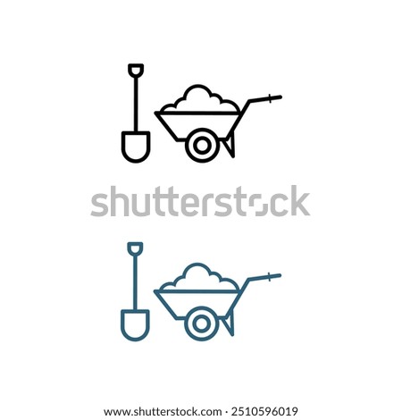 Dirt carrier.wheelbarrow in modern style, dirt carrier vector, farming equipment icon of wheel barrow, construction cart.Wheelbarrow cart icon. Line, glyph and outline colorful version.