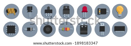 vector illustration of icons, symbols, electronic components.  minimalist flat.  for electronics.