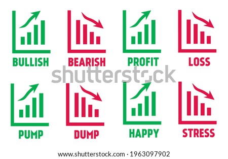 collection of profit and loss statistics, illustrations for trading, crypto, forex, stocks, pnl.  minimalistic flat green and red vector eps 10