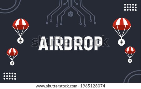 Ethereum network airdrop on black background with parachute, modern ornament.  illustration for crypto airdrop, financial future.  simple flat minimalist vector eps 10