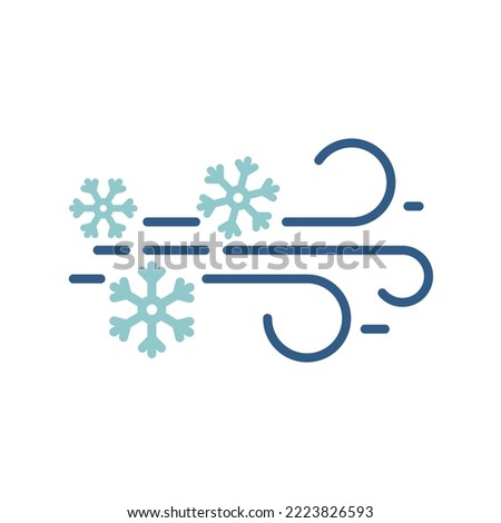 Blue linear wind with snow and weather conditions vector icon. Blizzard and snowy concept icon design. 