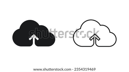 Minimalistic cloud uploading vector icons. Filled and outline cloud computing icons. Upload and download to cloud storage.