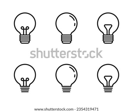 Black linear lamps icons with different design types vector icon set. Light bulb design icons. Thinking and idea icons.