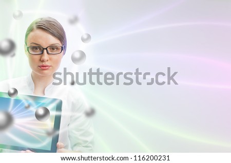 Portrait of a beautiful woman doctor with tablet pc