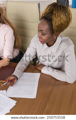 Mixed group in business meeting women only