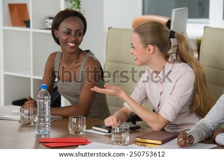 Mixed group in business meeting women only