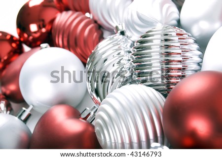 Silver and red  xmas balls isolated on white