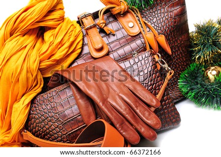 Christmas gifts: natural leather luxury accessories with christmas decorations