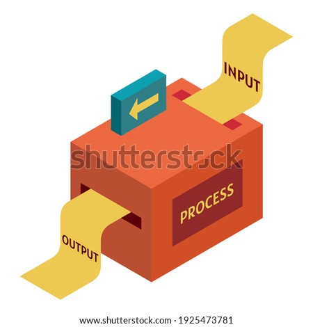 isometric illustration of the production process in the form of input to output, in sheet form